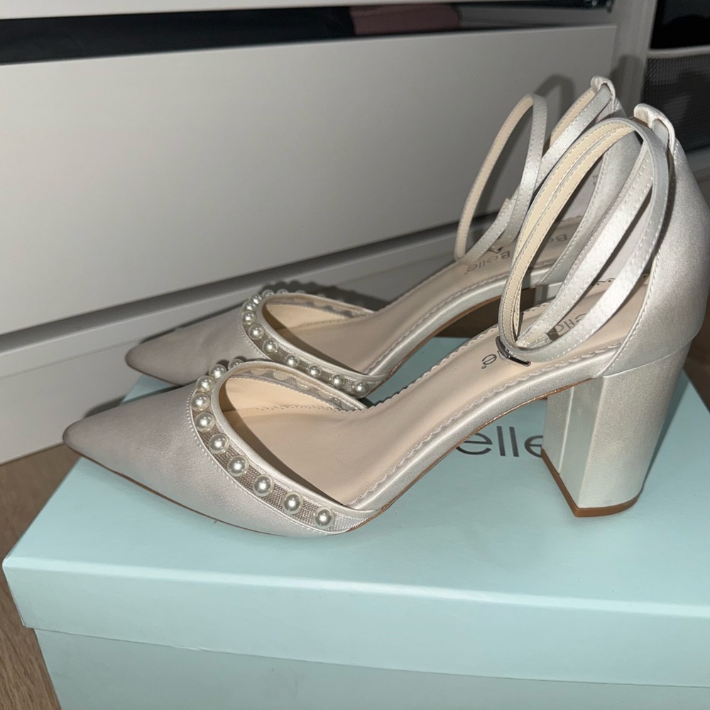 Bella belle EMERY double strap silk pearl block heel wedding shoe - Picture 10 of 11